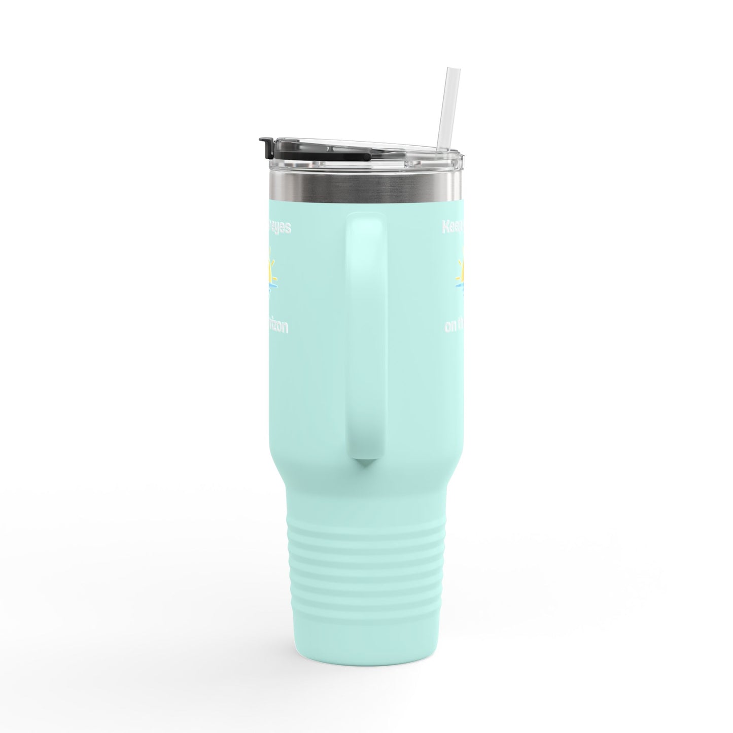 40oz Insulated Travel Mug — 'Sunrise on the Horizon' Thermal Tumbler with Handle & Straw