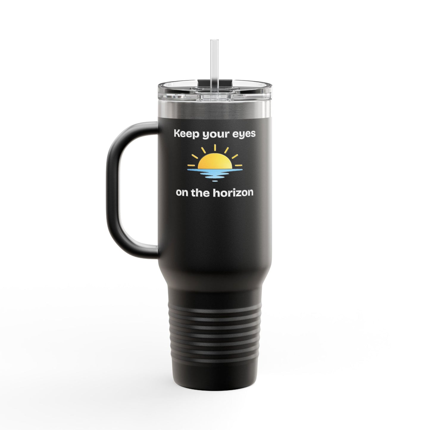 40oz Insulated Travel Mug — 'Sunrise on the Horizon' Thermal Tumbler with Handle & Straw