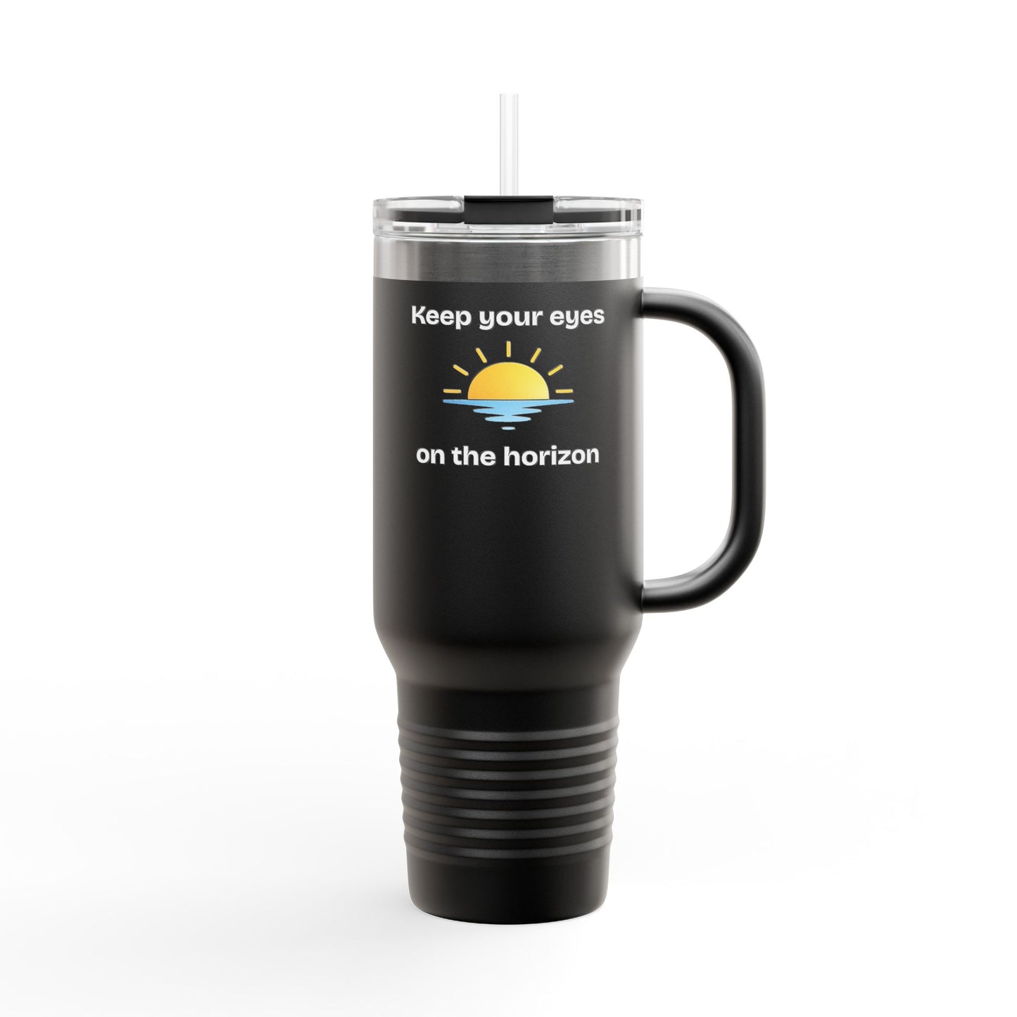 40oz Insulated Travel Mug — 'Sunrise on the Horizon' Thermal Tumbler with Handle & Straw