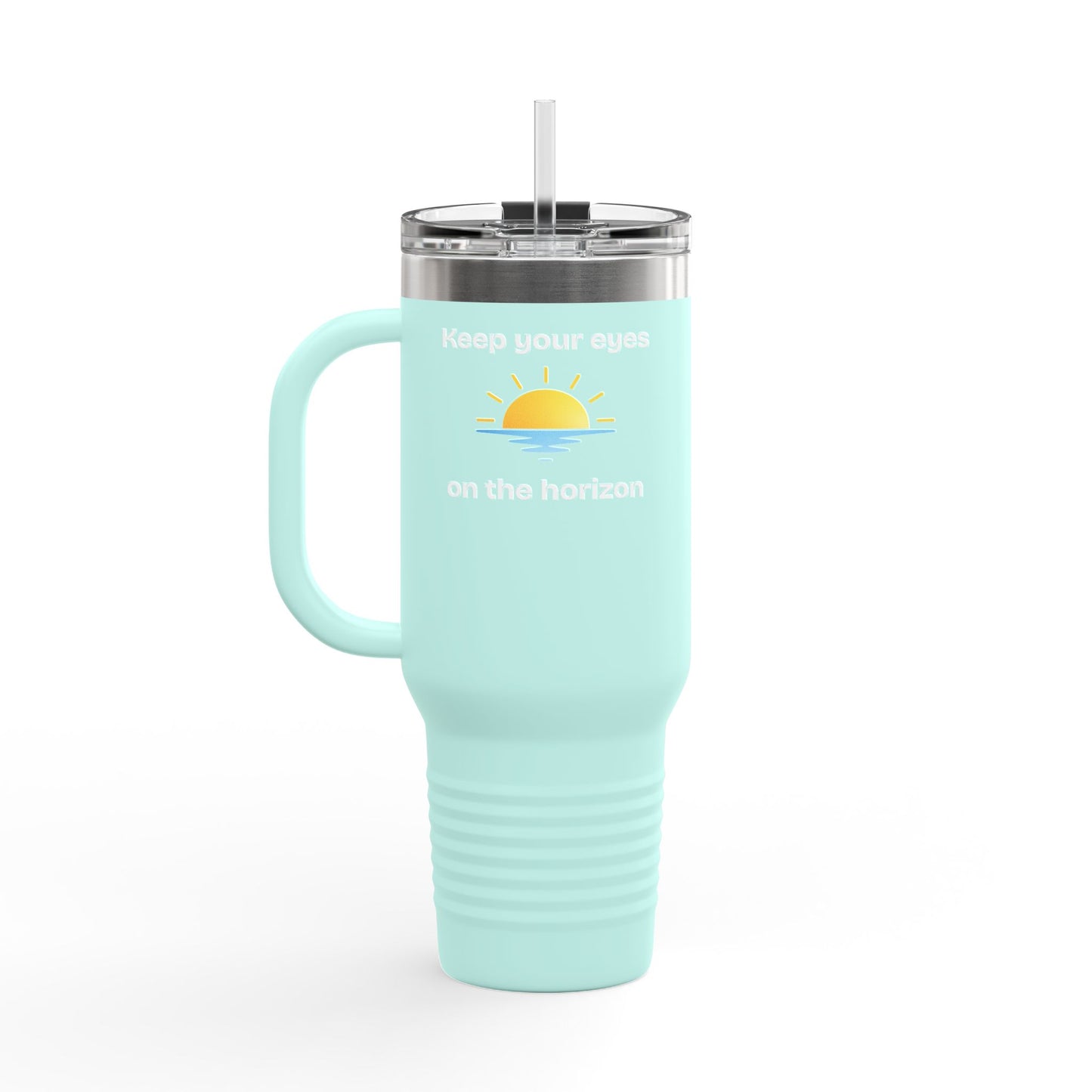 40oz Insulated Travel Mug — 'Sunrise on the Horizon' Thermal Tumbler with Handle & Straw