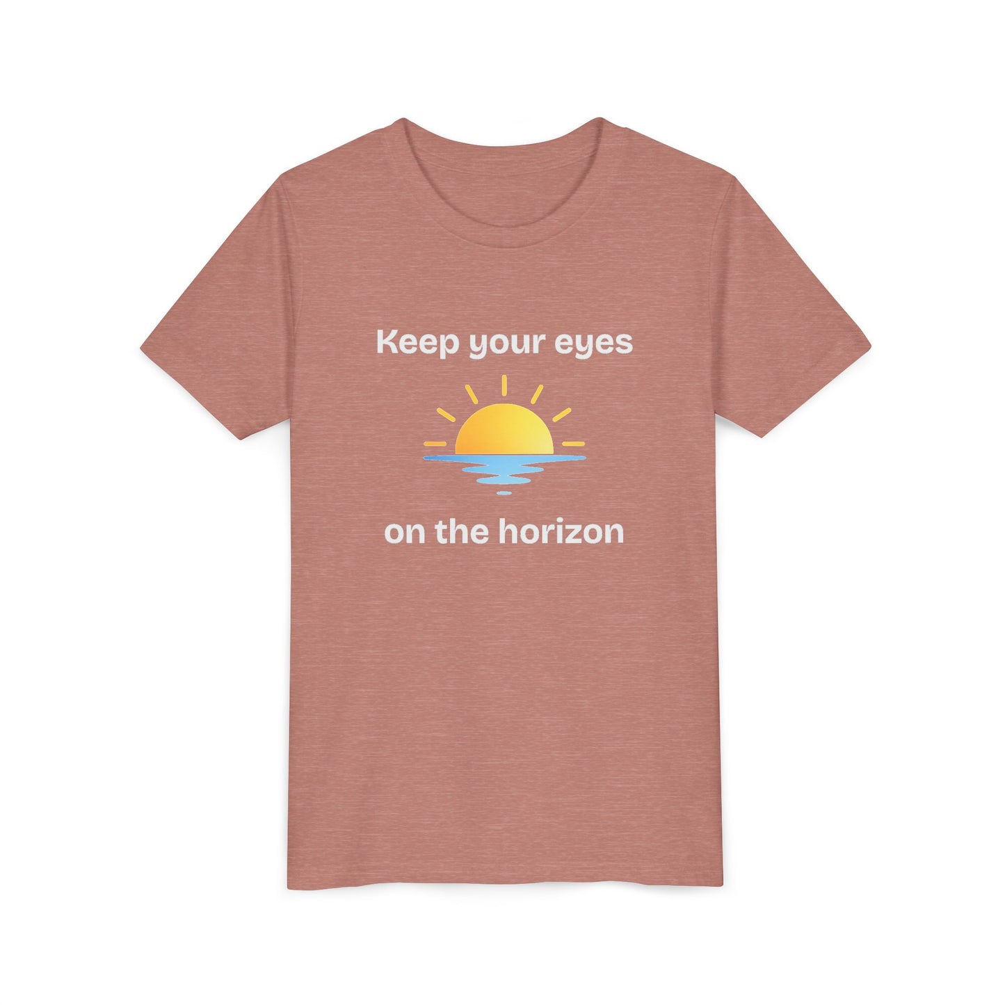 Youth Tee — "Keep Your Eyes on the Horizon" Sunrise Graphic
