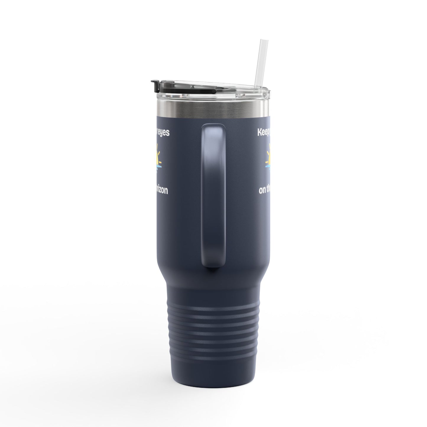 40oz Insulated Travel Mug — 'Sunrise on the Horizon' Thermal Tumbler with Handle & Straw