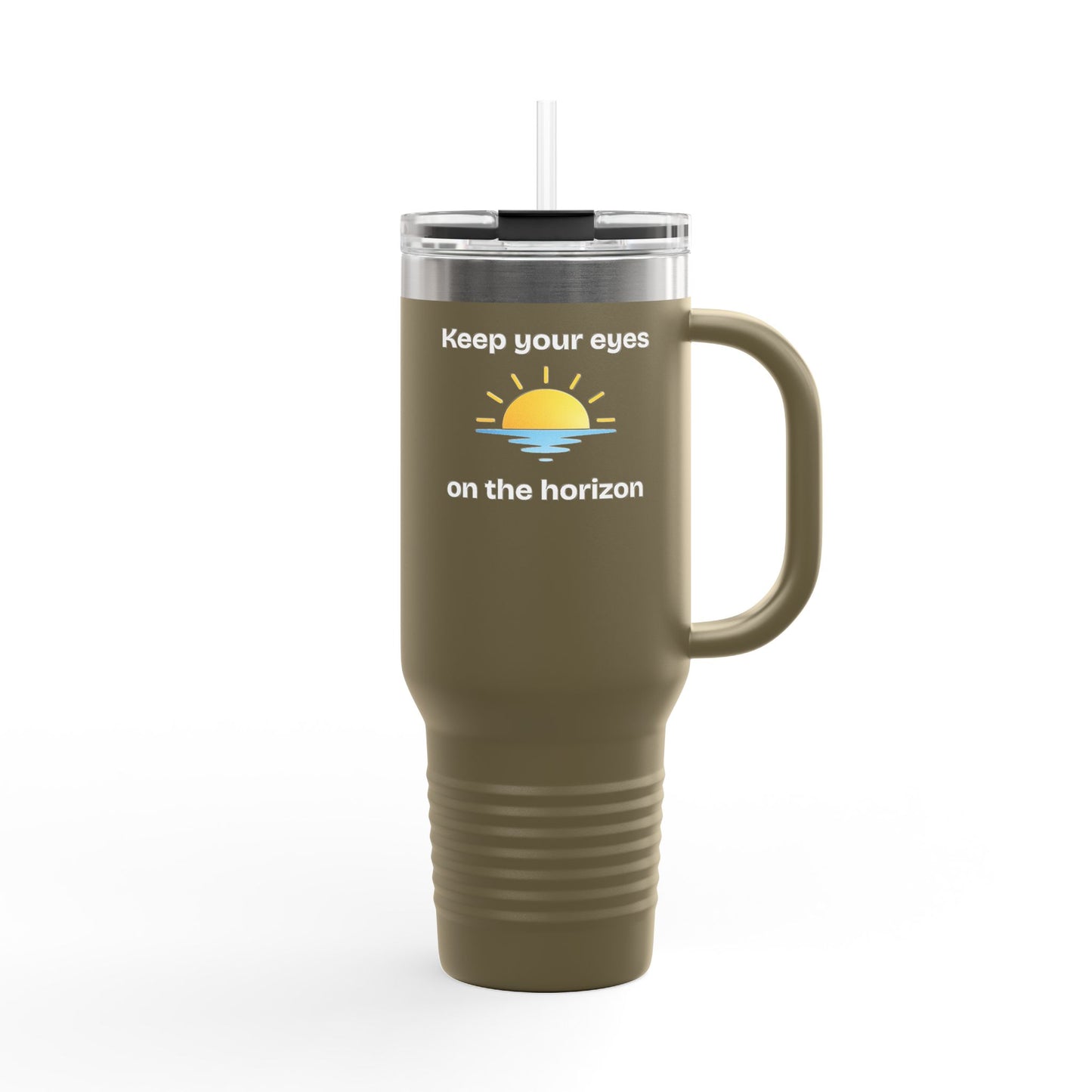 40oz Insulated Travel Mug — 'Sunrise on the Horizon' Thermal Tumbler with Handle & Straw