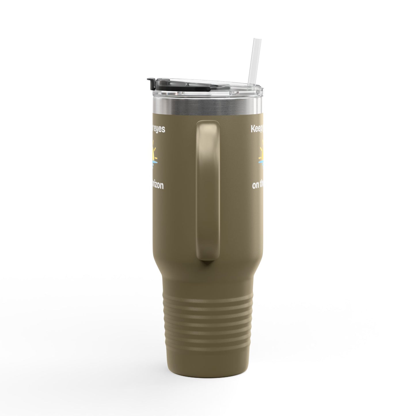 40oz Insulated Travel Mug — 'Sunrise on the Horizon' Thermal Tumbler with Handle & Straw
