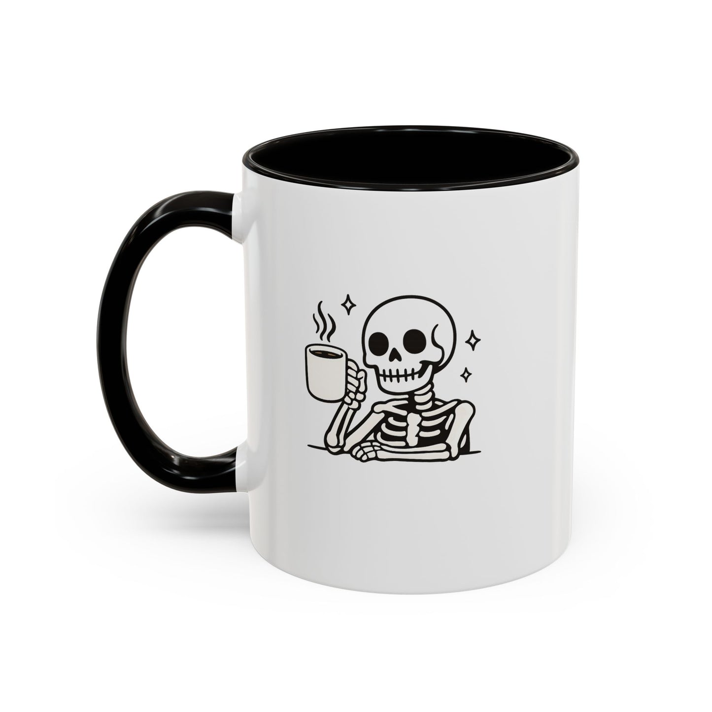 Skeleton Coffee Mug – Cute Skeleton Holding Coffee, Gothic Halloween Ceramic Mug (11oz & 15oz)