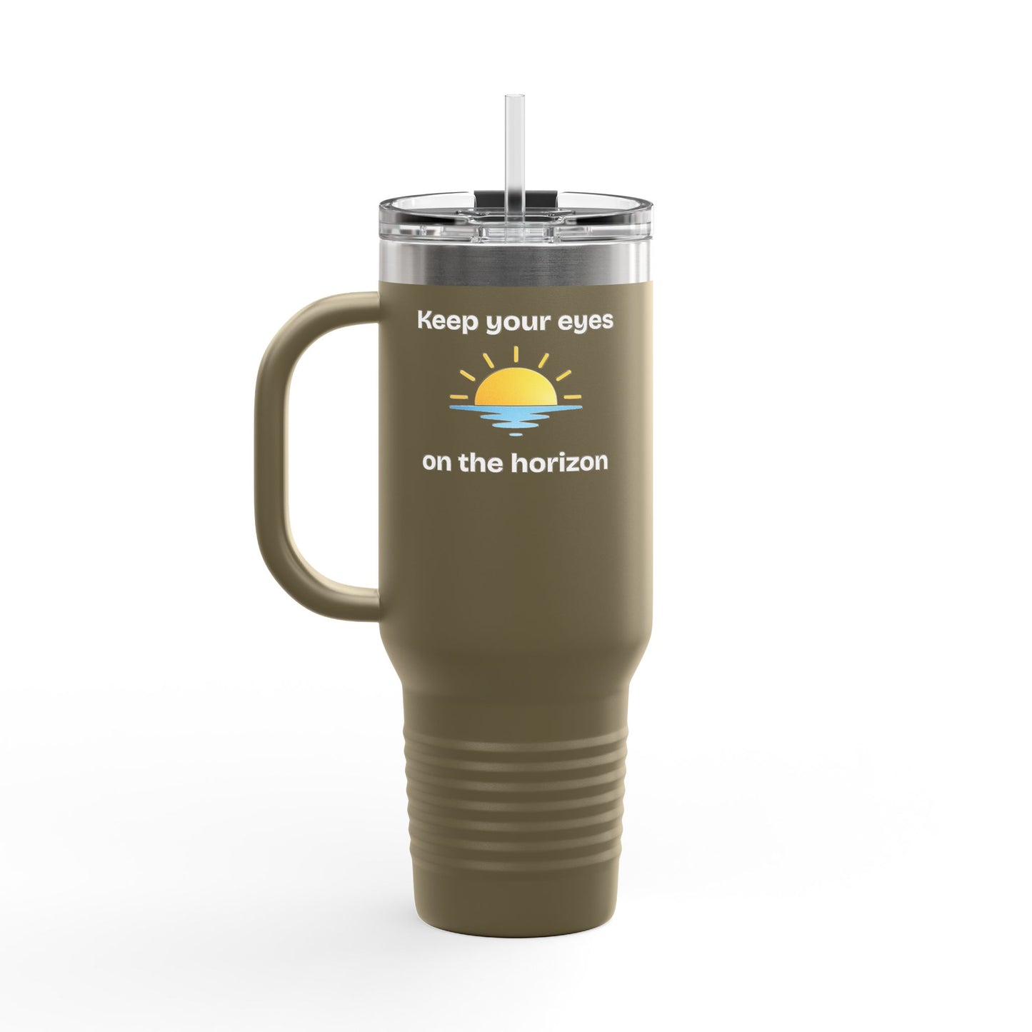 40oz Insulated Travel Mug — 'Sunrise on the Horizon' Thermal Tumbler with Handle & Straw