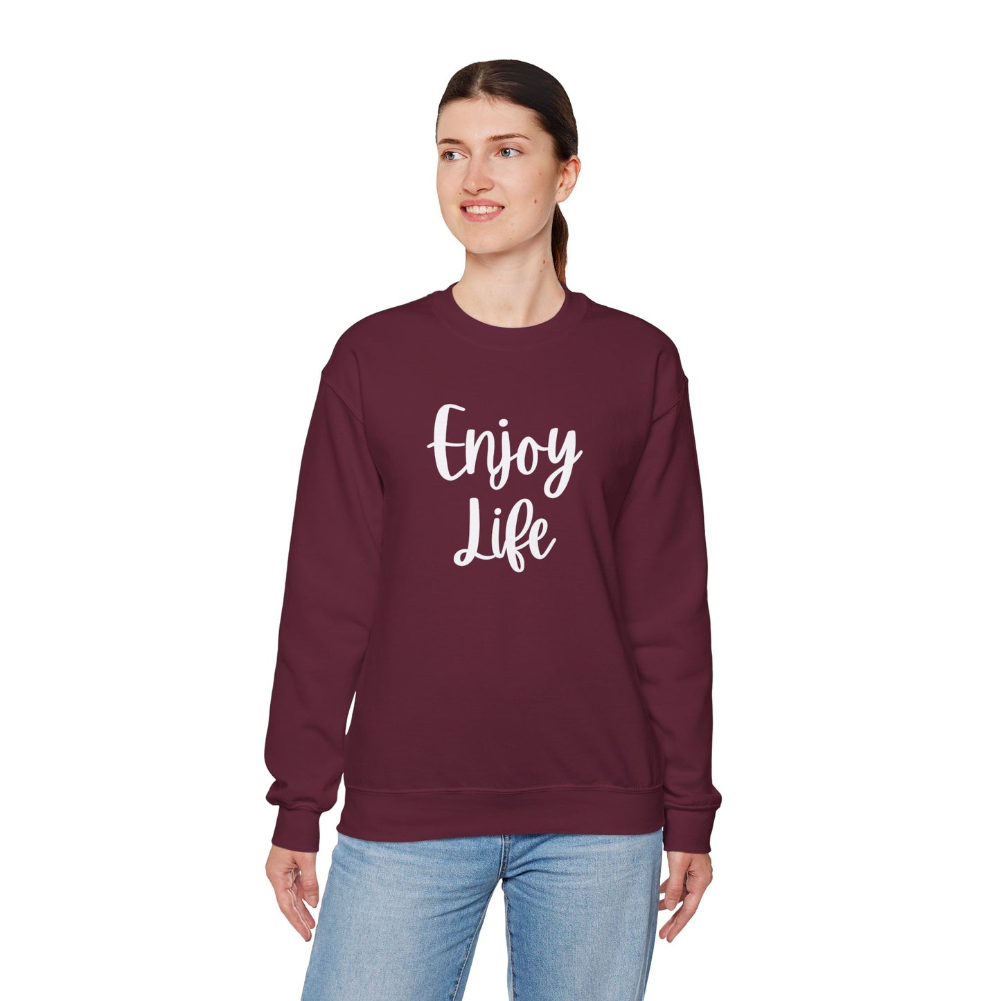 Crewneck Sweatshirt — “Enjoy Life” Script Motivational Pullover