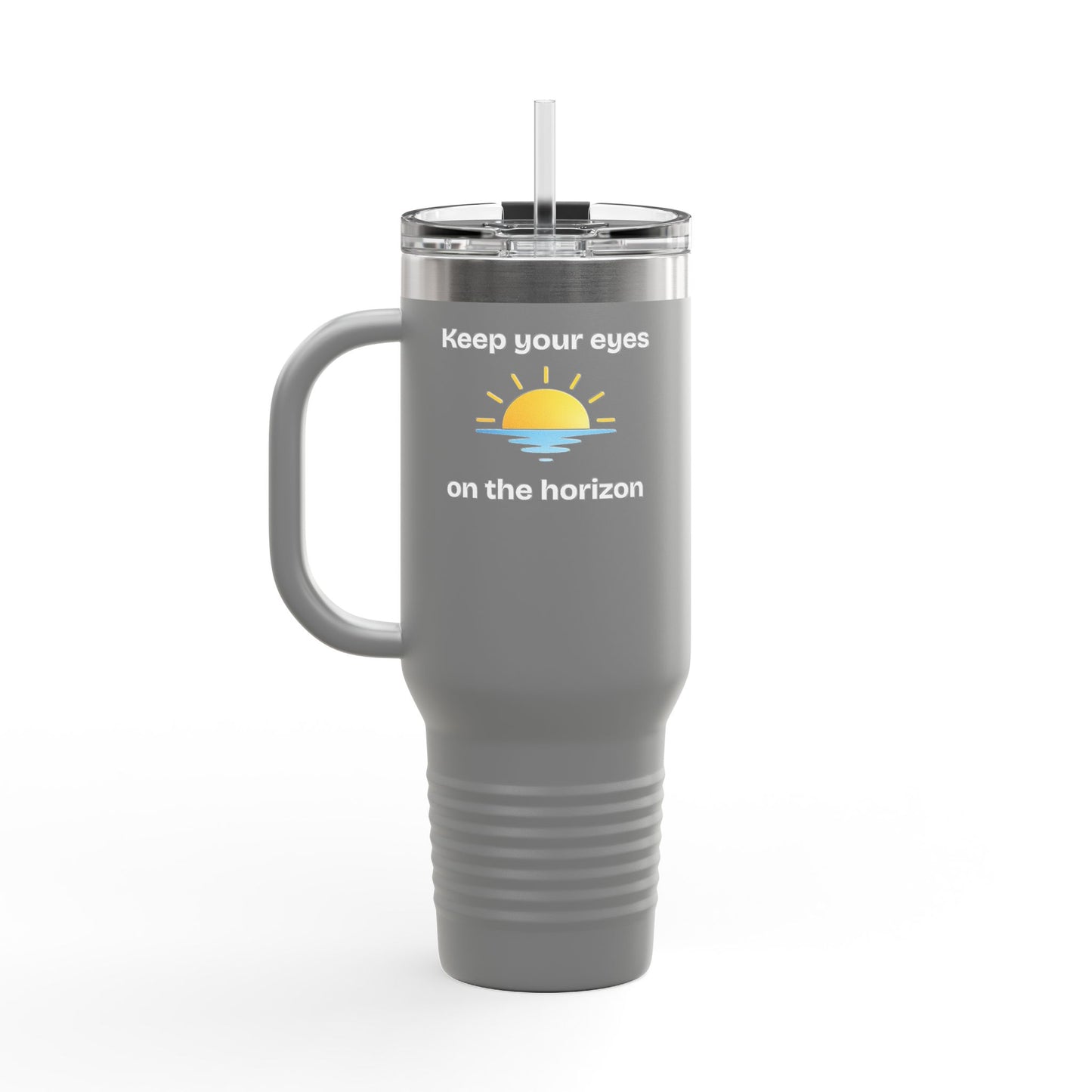 40oz Insulated Travel Mug — 'Sunrise on the Horizon' Thermal Tumbler with Handle & Straw
