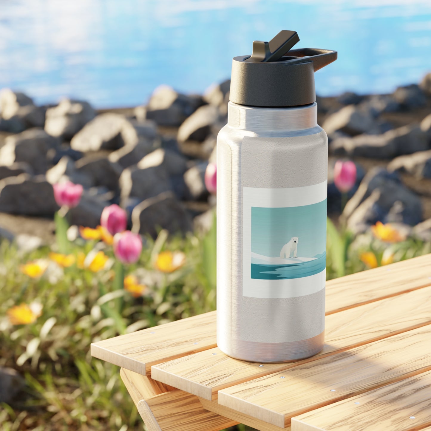 32oz Polar Bear Water Bottle Tumbler – Arctic Ocean Wildlife Travel Bottle