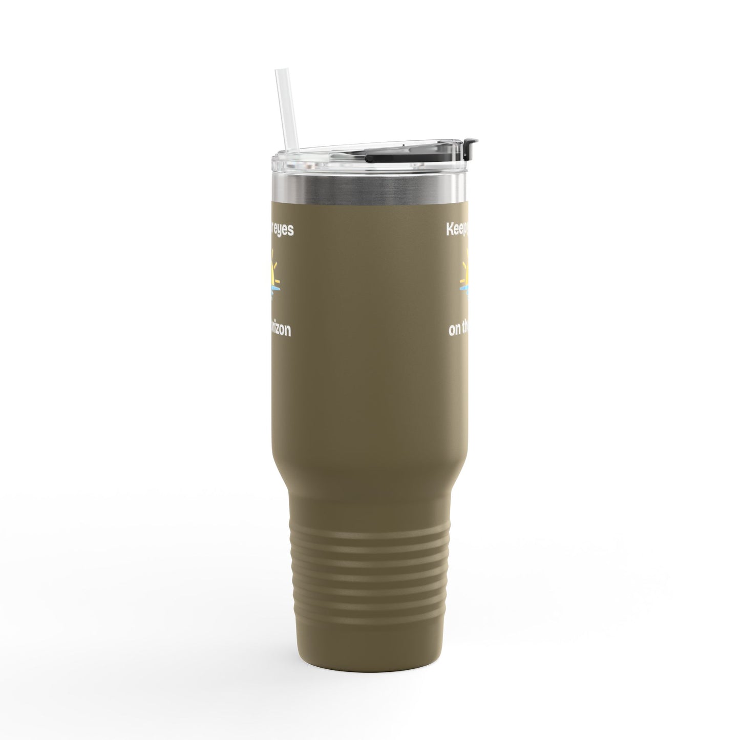 40oz Insulated Travel Mug — 'Sunrise on the Horizon' Thermal Tumbler with Handle & Straw