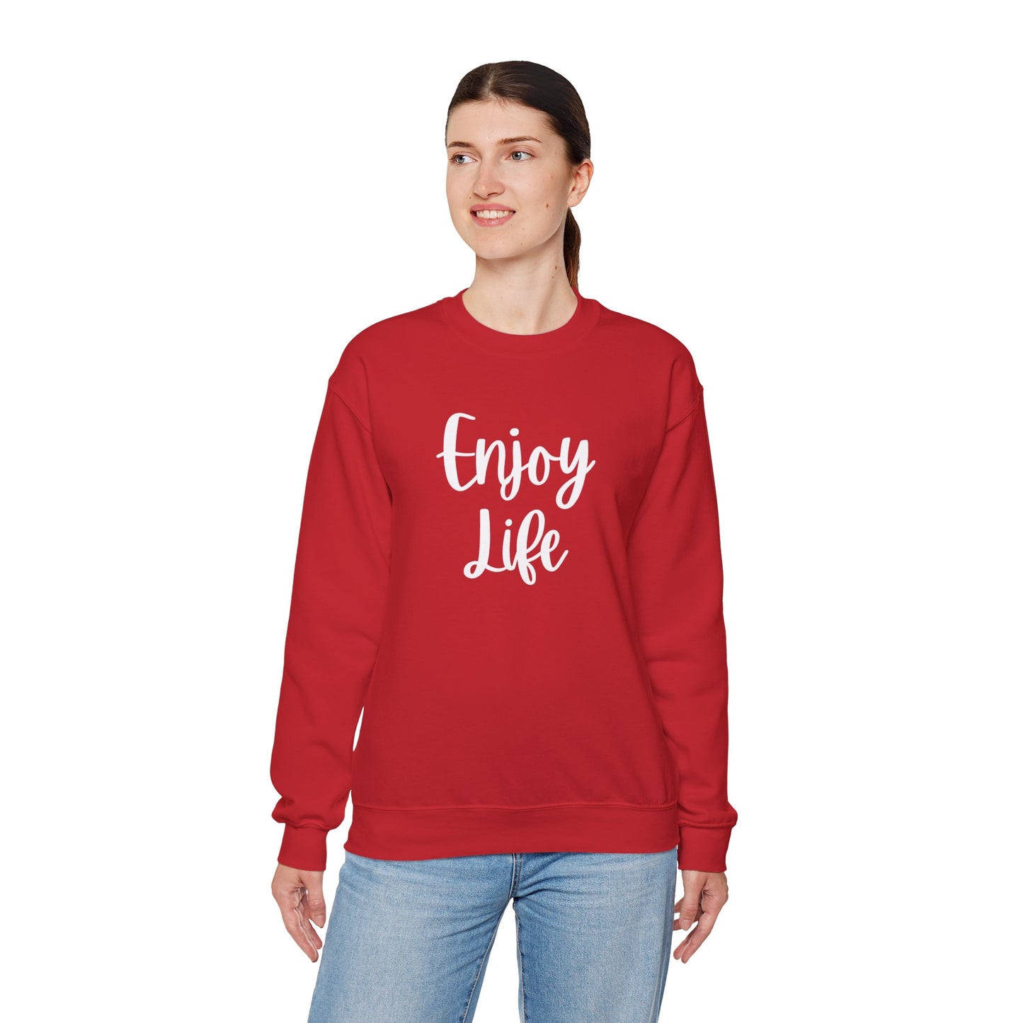 Crewneck Sweatshirt — “Enjoy Life” Script Motivational Pullover