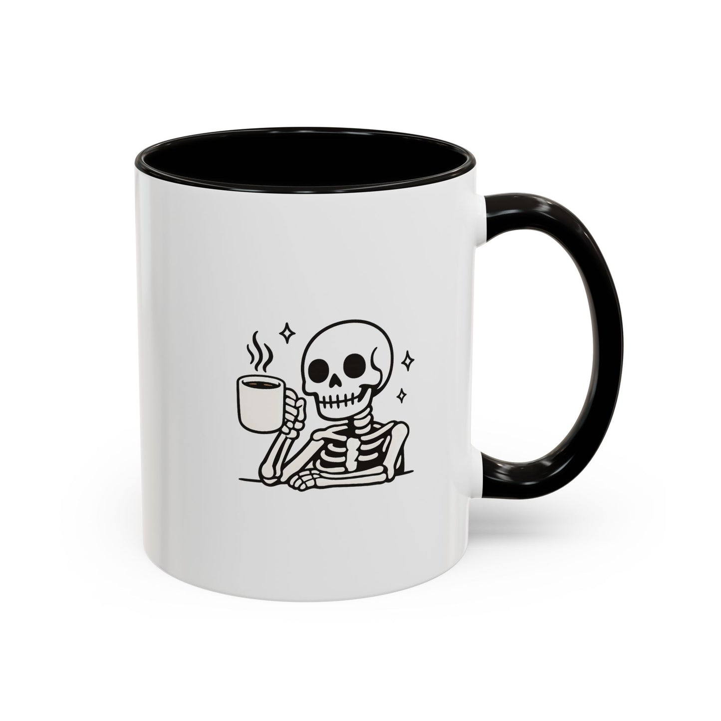 Skeleton Coffee Mug – Cute Skeleton Holding Coffee, Gothic Halloween Ceramic Mug (11oz & 15oz)