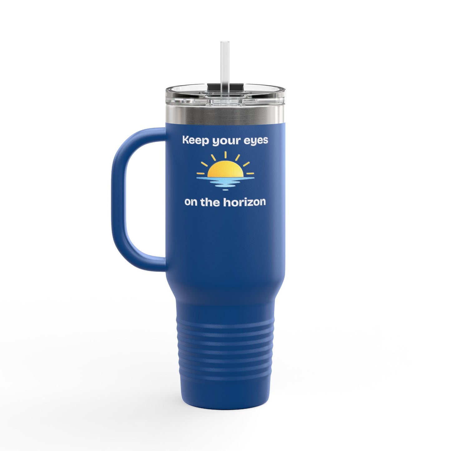 40oz Insulated Travel Mug — 'Sunrise on the Horizon' Thermal Tumbler with Handle & Straw