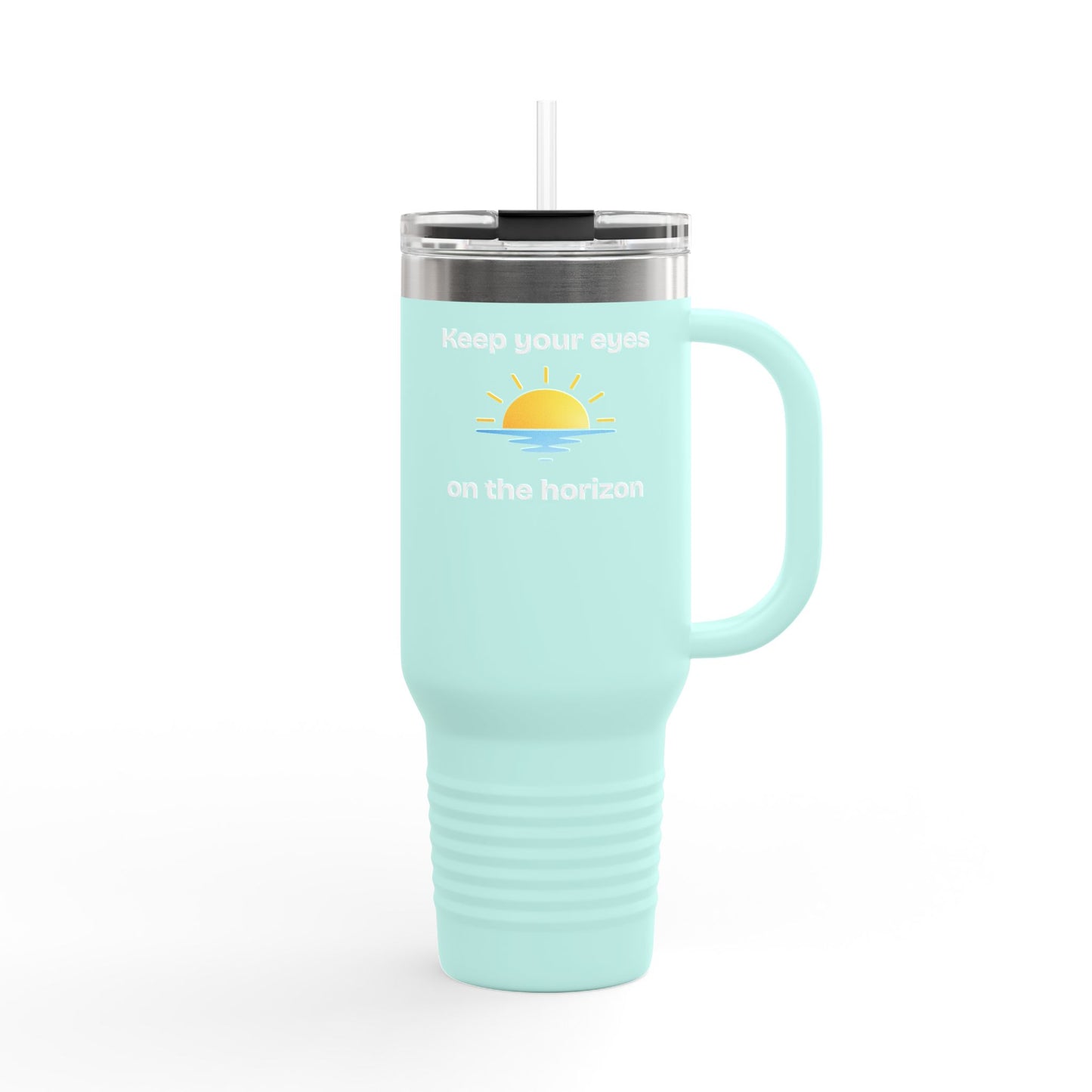 40oz Insulated Travel Mug — 'Sunrise on the Horizon' Thermal Tumbler with Handle & Straw