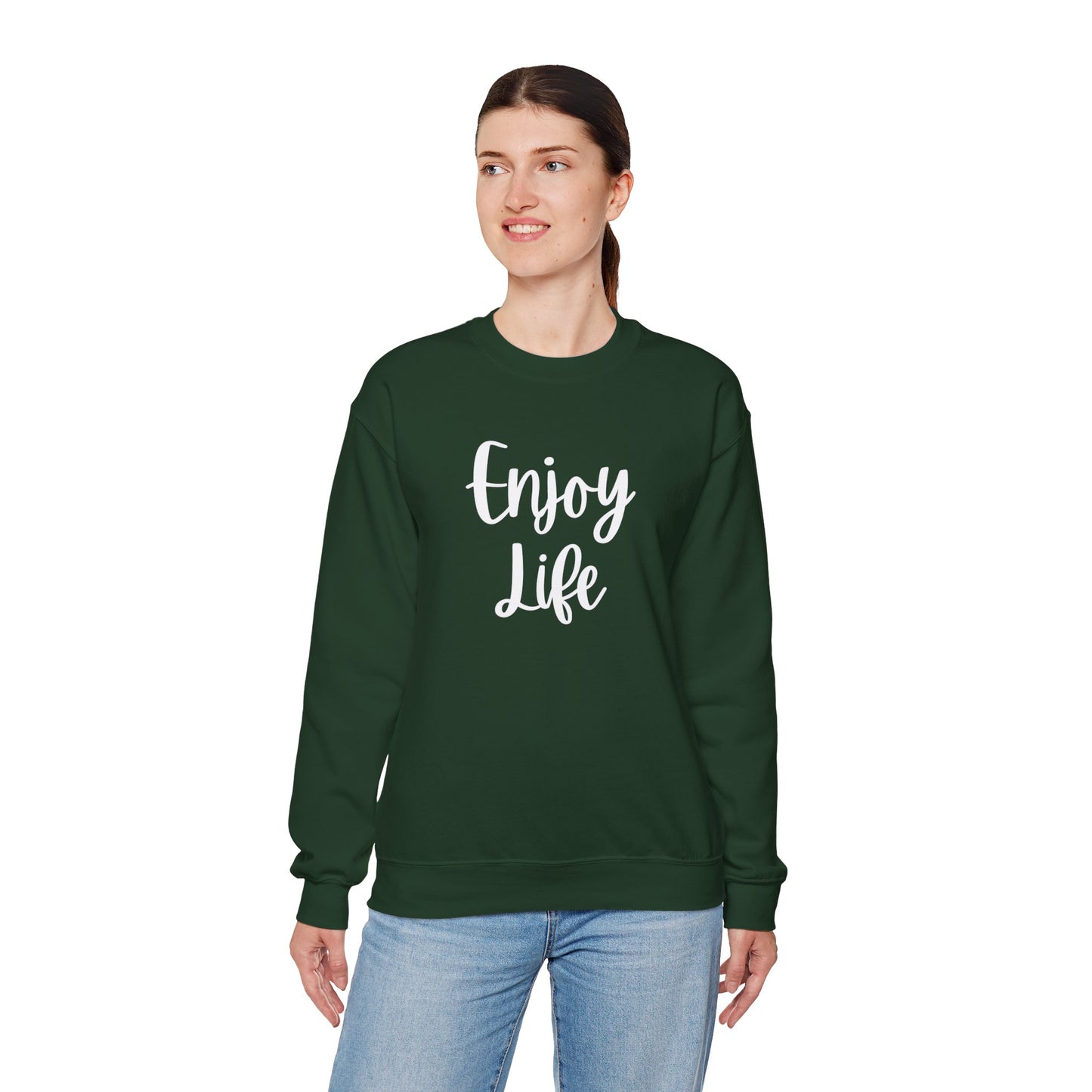 Crewneck Sweatshirt — “Enjoy Life” Script Motivational Pullover