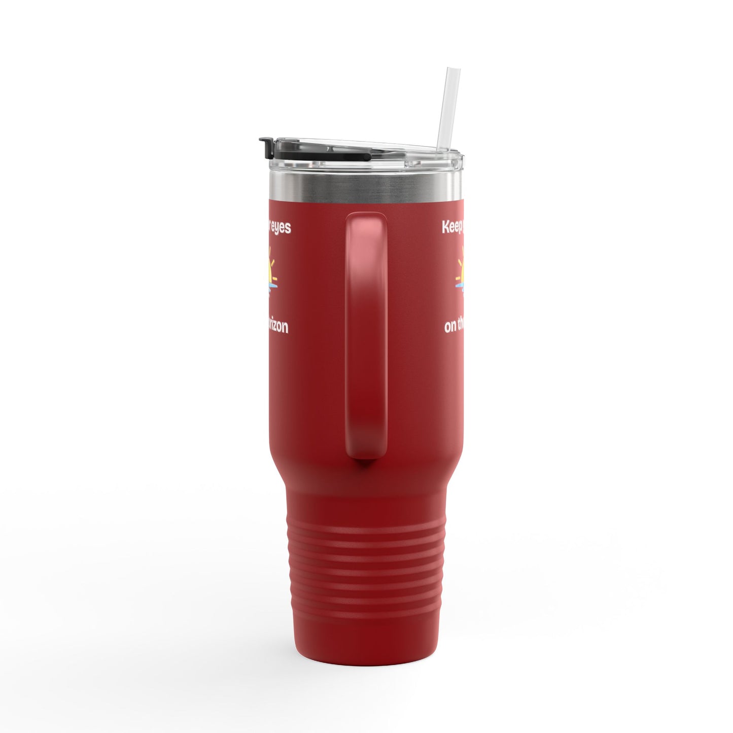 40oz Insulated Travel Mug — 'Sunrise on the Horizon' Thermal Tumbler with Handle & Straw