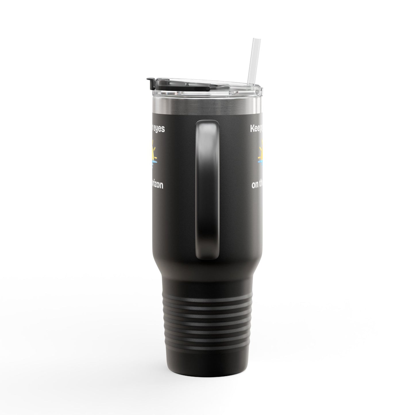 40oz Insulated Travel Mug — 'Sunrise on the Horizon' Thermal Tumbler with Handle & Straw