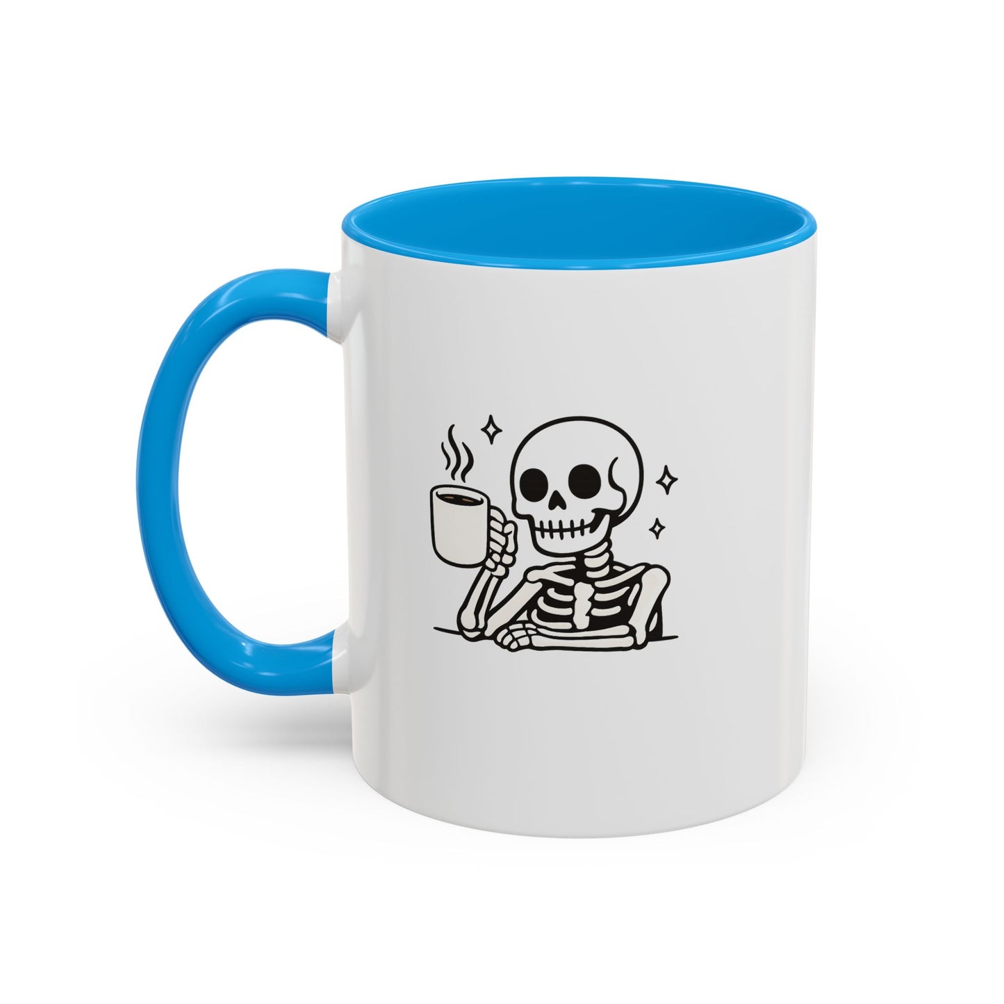 Skeleton Coffee Mug – Cute Skeleton Holding Coffee, Gothic Halloween Ceramic Mug (11oz & 15oz)