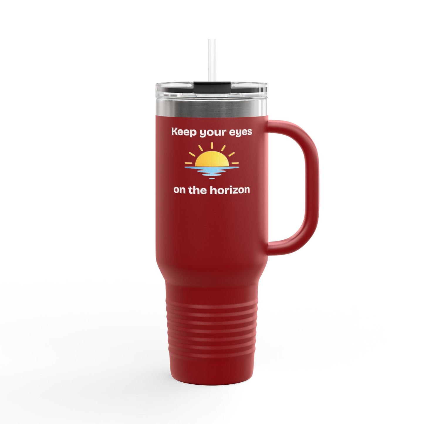 40oz Insulated Travel Mug — 'Sunrise on the Horizon' Thermal Tumbler with Handle & Straw