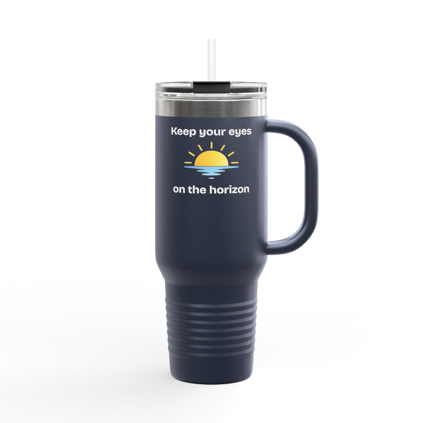 40oz Insulated Travel Mug — 'Sunrise on the Horizon' Thermal Tumbler with Handle & Straw