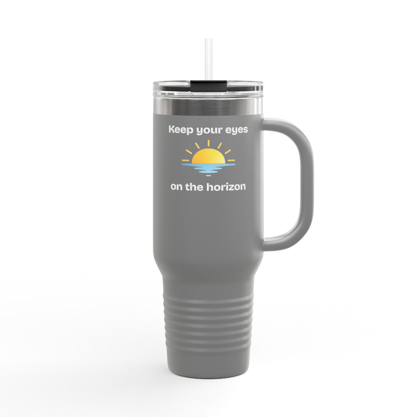 40oz Insulated Travel Mug — 'Sunrise on the Horizon' Thermal Tumbler with Handle & Straw