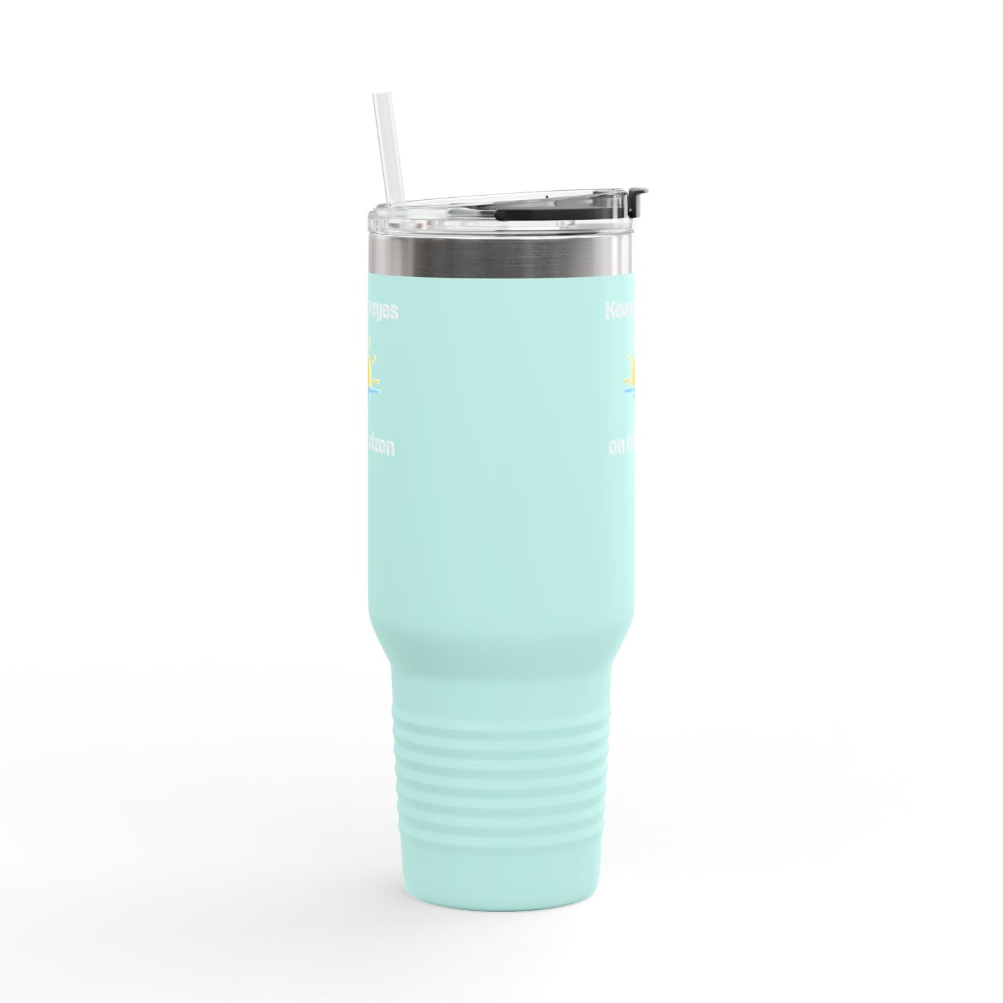 40oz Insulated Travel Mug — 'Sunrise on the Horizon' Thermal Tumbler with Handle & Straw