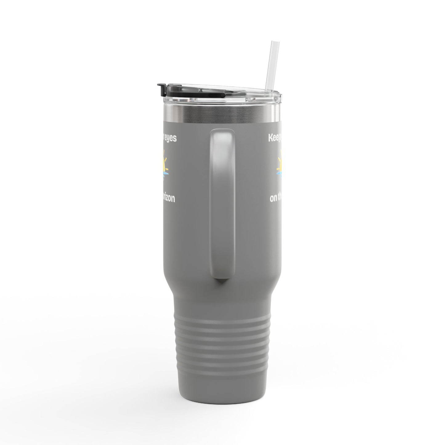 40oz Insulated Travel Mug — 'Sunrise on the Horizon' Thermal Tumbler with Handle & Straw