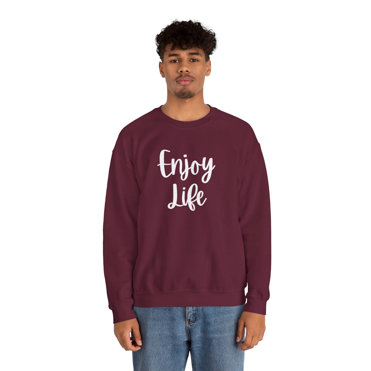 Crewneck Sweatshirt — “Enjoy Life” Script Motivational Pullover