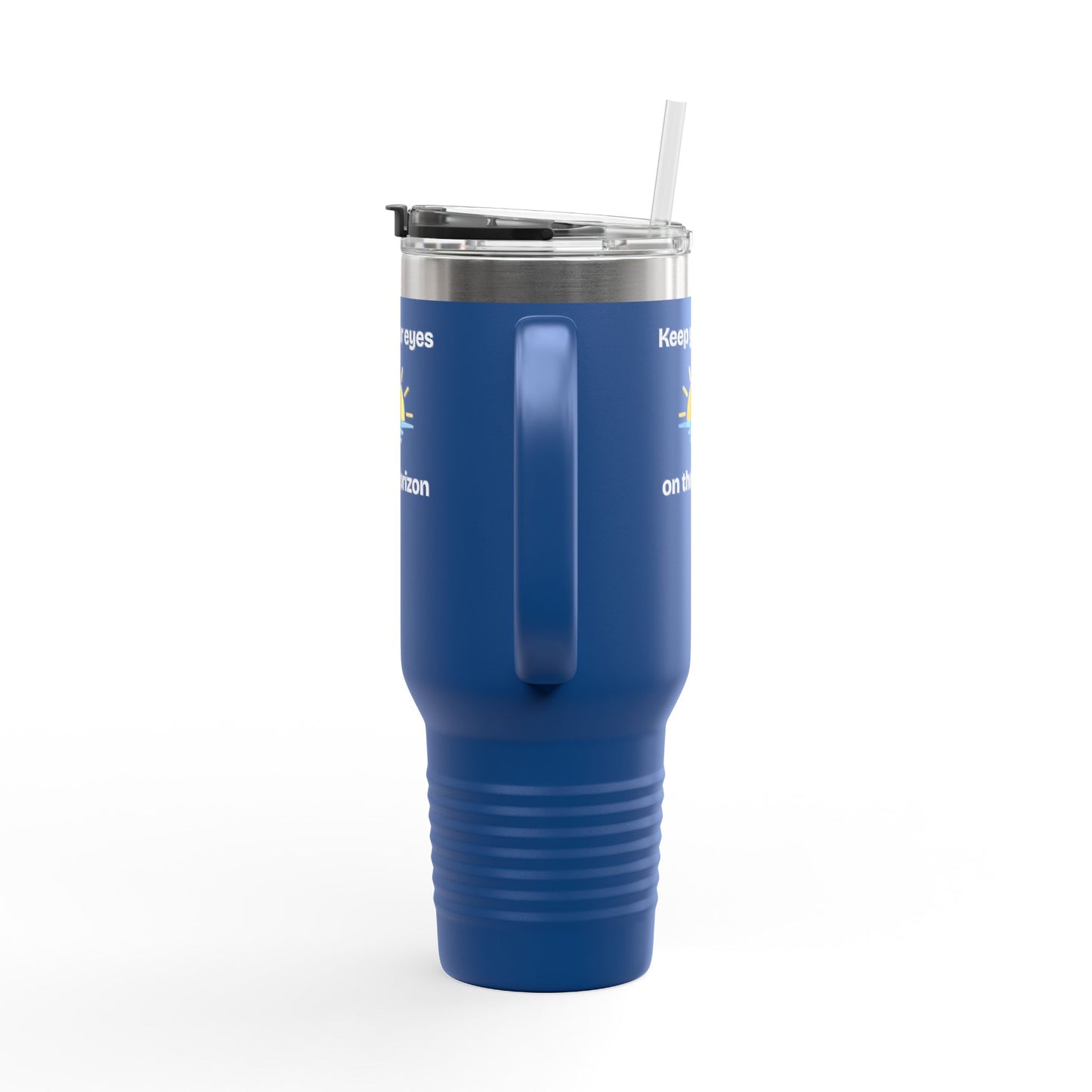 40oz Insulated Travel Mug — 'Sunrise on the Horizon' Thermal Tumbler with Handle & Straw