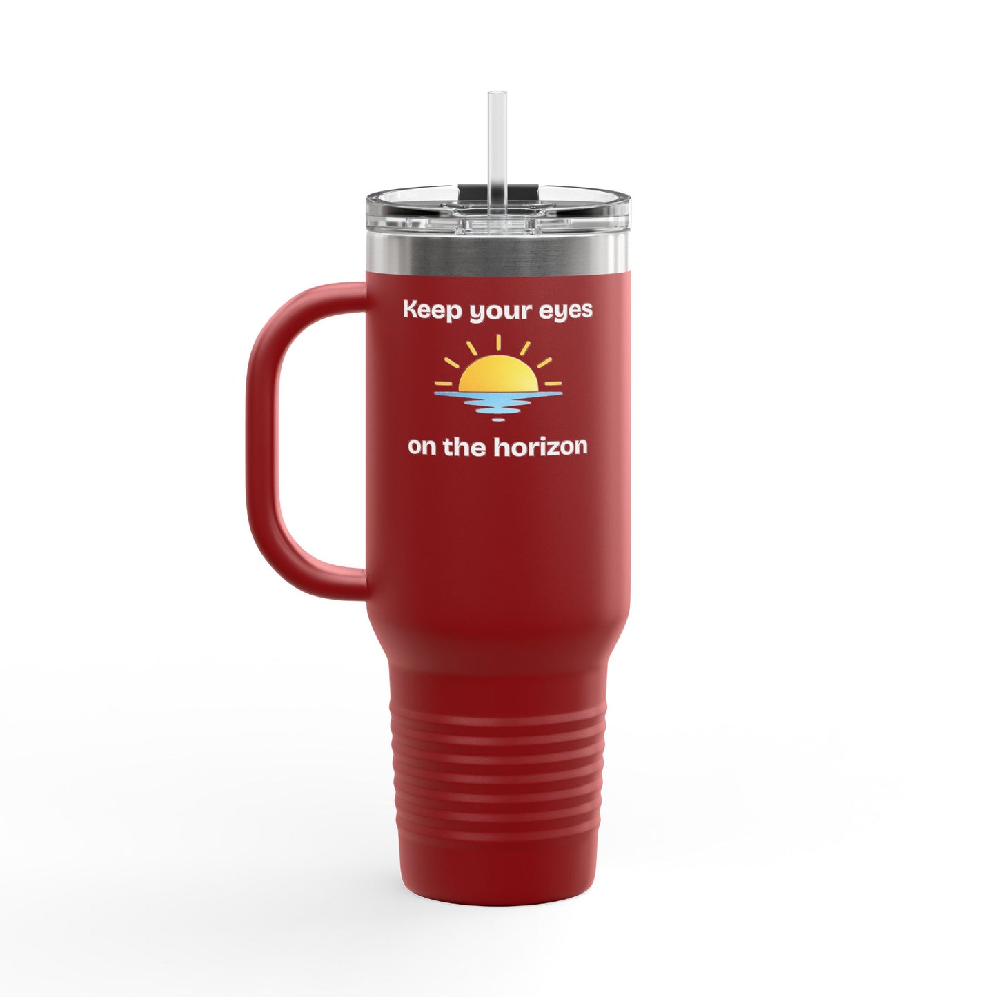 40oz Insulated Travel Mug — 'Sunrise on the Horizon' Thermal Tumbler with Handle & Straw